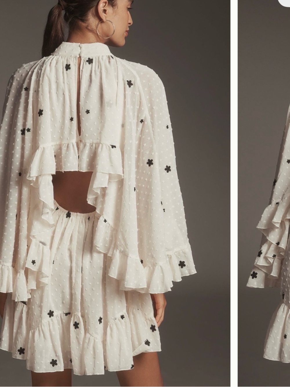 NWT Mare Mare Embroidered Chiffon Cape Swing Mini Dress